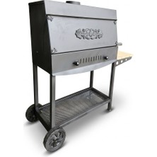 Usta Grill 1.5mm Kalın Sac Profesyonel Bahçe Mangalı - 75CM Kapaklı Barbekü - Tekerlekli & Sehpalı