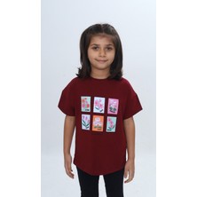 Toontoy Kız Çocuk Baskılı Bisiklet Yaka Düşük Omuz Kısa Kollu Tişört 24982