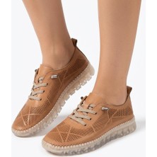 Tamdabu Ayakkabı Hakiki Deri Taba Lazer Kesimli Şeffaf Taban Ortopedik Kadın Ayakkabı