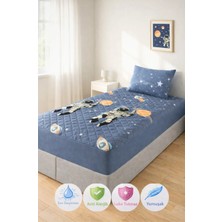 Formeya Astronot Desen Tek Kişilik Kapitone Fitted Su Sıvı Geçirmez Yatak Alezi Seti (1 Adet Yastık Kılıflı)