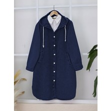 Modamorfo Kapşonlu Düğmeli Oval Kesim Kot Kap   -Laci