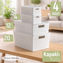 Trend Maison Çok Amaçlı Düzenleyici Organizer 20L 12L 4l Plastik Kapaklı Saklama Kutusu 4 Adet
