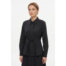 Lale Butik Bağlama Detaylı Gömlek 19515 Siyah