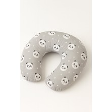 Jaju Baby Gri Panda Desenli Ergonomik Emzirme Yastığı %100 Pamuklu Yıkanabilir Kılıf ile 30°C