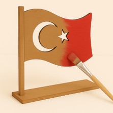 Bir Lazer Ahşap  Boyanabilir Türk Bayrağı Etkinlik Aktivite 10 Adet Türk Bayrağı Boyama