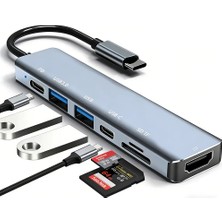 Daytona Ch-13/c Macbook Uyumlu 6ın1 Type-C To 2* USB 3.0 Sd Tf 4K Hd 1080P HDMI Pd Kart Okuyucu Çevirici Adaptör