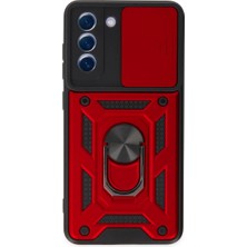 Samsung Galaxy S21 Fe Kılıf Pars Lens Yüzüklü Silikon - Kırmızı