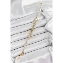 Pirinç Gold Renk Zirkon Taşlı Balık Sırtı Kadın Bileklik