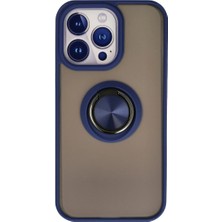 Iphone 15 Pro Max Kılıf Montreal Yüzüklü Silikon Kapak - Lacivert
