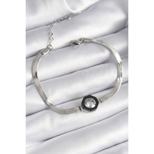 Çelik Gümüş Renk Zirkon Taşlı Italyan Zincir Model Kadın Bileklik