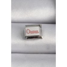 Çelik Gümüş Renk Beyaz Pembe Ouma Işlemeli Nomination Charm