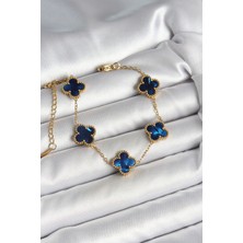 Çelik Sedefli Lacivert Gold Renk Yonca Kadın Bileklik