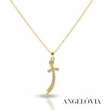 Angelovia Taşlı Kılıç Figürlü  Kolye