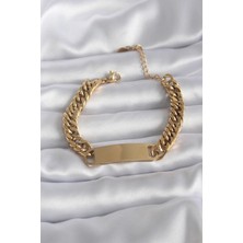 Çelik Gold Renk Isim Yazılabilir Plaka Model Kadın Bileklik