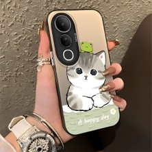 HONTINGA Vivo V50 Lite ile Uyumlu Kılıfı Silikon Kenar Sert Arka Düşüme Önleyici Basitlik Anti Düşme Kamera Korumali Kedi Desen Telefon Kılıfı Kadın ve Erkek Için Uygundur K1-0852