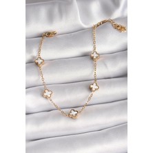 Çelik Gold Renk Beyaz Baby Boy Yonca Model Kadın Bileklik