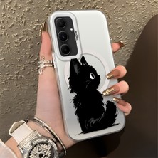 HONTINGA Samsung Galaxy A55 ile Uyumlu Kılıfı Silikon Kenar Sert Arka Düşüme Önleyici Basitlik Anti Düşme Kamera Korumali Kedi Desen Telefon Kılıfı Kadın ve Erkek Için Uygundur K1-0850