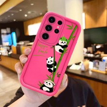 HONTINGA Samsung Galaxy S23 Ultra ile Uyumlu Kılıfı Düşüme Önleyici Basitlik Anti Düşme Kamera Korumali Şirin Panda Desen Gül Kırmızı Yumuşak Silikon Telefon Kılıfı Kadın ve Erkek Için Uygundur K8-0085