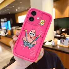 HONTINGA iPhone 16 ile Uyumlu Kılıfı Düşüme Önleyici Basitlik Anti Düşme Kamera Korumali Şirin Sünger Bob Desen Gül Kırmızı Yumuşak Silikon Telefon Kılıfı Kadın ve Erkek Için Uygundur K8-0104
