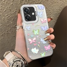 HONTINGA Oppo A3X 4g ile Uyumlu Kılıfı Silikon Kenar Sert Arka Düşüme Önleyici Basitlik Anti Düşme Kamera Korumali Küçük Kelebek Desen Telefon Kılıfı Kadın ve Erkek Için Uygundur K1-0851