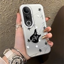 HONTINGA Vivo V50 Lite ile Uyumlu Kılıfı Silikon Kenar Sert Arka Düşüme Önleyici Basitlik Anti Düşme Kamera Korumali Gitar Desen Telefon Kılıfı Kadın ve Erkek Için Uygundur K1-0849
