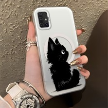 HONTINGA Samsung Galaxy A51 ile Uyumlu Kılıfı Silikon Kenar Sert Arka Düşüme Önleyici Basitlik Anti Düşme Kamera Korumali Kedi Desen Telefon Kılıfı Kadın ve Erkek Için Uygundur K1-0850