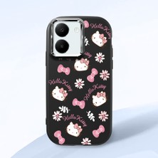 HONTINGA Vivo Y77T 5g ile Uyumlu Kılıfı Kamera Korumalı Düşüme Önleyici Basitlik Siyah Yumuşak Silikon Telefon Kılıfı Hello Kitty Desenli K4-0182