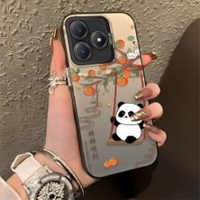 HONTINGA Realme C63 ile Uyumlu Kılıfı Silikon Kenar Sert Arka Düşüme Önleyici Basitlik Anti Düşme Kamera Korumali Kedi Panda Telefon Kılıfı Kadın ve Erkek Için Uygundur K1-0846
