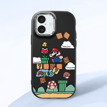 HONTINGA iPhone 17 ile Uyumlu Kılıfı Kamera Korumalı Düşüme Önleyici Basitlik Siyah Yumuşak Silikon Telefon Kılıfı Mario Desenli K4-0181
