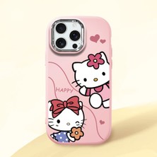 HONTINGA iPhone 16 Pro Max ile Uyumlu Kılıfı Kamera Korumalı Düşüme Önleyici Basitlik Pembe Yumuşak Silikon Telefon Kılıfı Kitty Desenli K4-0224