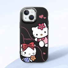 HONTINGA iPhone 13 Mini ile Uyumlu Kılıfı Kamera Korumalı Düşüme Önleyici Basitlik Siyah Yumuşak Silikon Telefon Kılıfı Kitty Desenli K4-0224