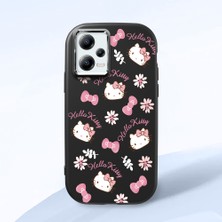 HONTINGA Redmi Note 12 5g ile Uyumlu Kılıfı Kamera Korumalı Düşüme Önleyici Basitlik Siyah Yumuşak Silikon Telefon Kılıfı Hello Kitty Desenli K4-0182