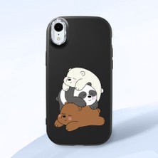 HONTINGA iPhone Xr ile Uyumlu Kılıfı Kamera Korumalı Düşüme Önleyici Basitlik Siyah Yumuşak Silikon Telefon Kılıfı Ayı Desenli K4-0225