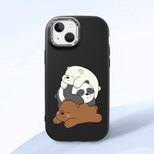 HONTINGA iPhone 14 Plus ile Uyumlu Kılıfı Kamera Korumalı Düşüme Önleyici Basitlik Siyah Yumuşak Silikon Telefon Kılıfı Ayı Desenli K4-0225