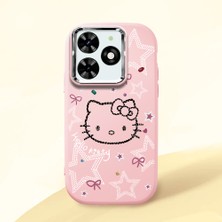 HONTINGA Tecno Spark 20C ile Uyumlu Kılıfı Kamera Korumalı Düşüme Önleyici Basitlik Pembe Yumuşak Silikon Telefon Kılıfı Hello Kitty Desenli K4-0227