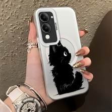 HONTINGA Vivo Y29S ile Uyumlu Kılıfı Silikon Kenar Sert Arka Düşüme Önleyici Basitlik Anti Düşme Kamera Korumali Kedi Desen Telefon Kılıfı Kadın ve Erkek Için Uygundur K1-0850