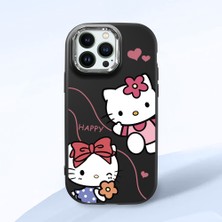 HONTINGA iPhone 14 Pro ile Uyumlu Kılıfı Kamera Korumalı Düşüme Önleyici Basitlik Siyah Yumuşak Silikon Telefon Kılıfı Kitty Desenli K4-0224