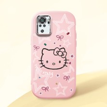 HONTINGA Redmi Note 10S ile Uyumlu Kılıfı Kamera Korumalı Düşüme Önleyici Basitlik Pembe Yumuşak Silikon Telefon Kılıfı Hello Kitty Desenli K4-0227