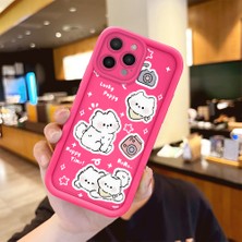 HONTINGA iPhone 15 Pro ile Uyumlu Kılıfı Düşüme Önleyici Basitlik Anti Düşme Kamera Korumali Şirin Kedi Desen Gül Kırmızı Yumuşak Silikon Telefon Kılıfı Kadın ve Erkek Için Uygundur K8-0087