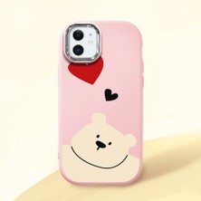 HONTINGA iPhone 12 Mini ile Uyumlu Kılıfı Kamera Korumalı Düşüme Önleyici Basitlik Pembe Yumuşak Silikon Telefon Kılıfı Ayı Desenli K4-0185