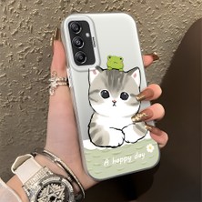 HONTINGA Samsung Galaxy M34 ile Uyumlu Kılıfı Silikon Kenar Sert Arka Düşüme Önleyici Basitlik Anti Düşme Kamera Korumali Kedi Desen Telefon Kılıfı Kadın ve Erkek Için Uygundur K1-0852