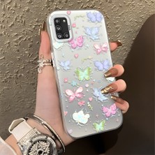 HONTINGA Samsung Galaxy A31 ile Uyumlu Kılıfı Silikon Kenar Sert Arka Düşüme Önleyici Basitlik Anti Düşme Kamera Korumali Küçük Kelebek Desen Telefon Kılıfı Kadın ve Erkek Için Uygundur K1-0851