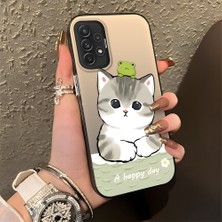 HONTINGA Samsung Galaxy A72 ile Uyumlu Kılıfı Silikon Kenar Sert Arka Düşüme Önleyici Basitlik Anti Düşme Kamera Korumali Kedi Desen Telefon Kılıfı Kadın ve Erkek Için Uygundur K1-0852