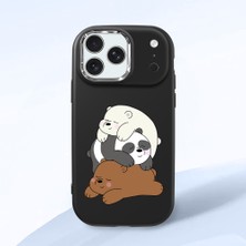 HONTINGA iPhone 17 Pro ile Uyumlu Kılıfı Kamera Korumalı Düşüme Önleyici Basitlik Siyah Yumuşak Silikon Telefon Kılıfı Ayı Desenli K4-0225