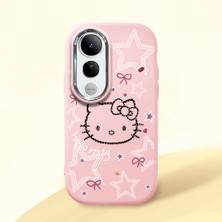 HONTINGA Vivo V50 Lite ile Uyumlu Kılıfı Kamera Korumalı Düşüme Önleyici Basitlik Pembe Yumuşak Silikon Telefon Kılıfı Hello Kitty Desenli K4-0227