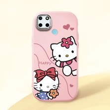 HONTINGA Realme C21Y ile Uyumlu Kılıfı Kamera Korumalı Düşüme Önleyici Basitlik Pembe Yumuşak Silikon Telefon Kılıfı Kitty Desenli K4-0224