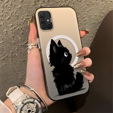 HONTINGA Samsung Galaxy A51 ile Uyumlu Kılıfı Silikon Kenar Sert Arka Düşüme Önleyici Basitlik Anti Düşme Kamera Korumali Kedi Desen Telefon Kılıfı Kadın ve Erkek Için Uygundur K1-0850