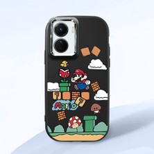 HONTINGA Vivo Y02S ile Uyumlu Kılıfı Kamera Korumalı Düşüme Önleyici Basitlik Siyah Yumuşak Silikon Telefon Kılıfı Mario Desenli K4-0181