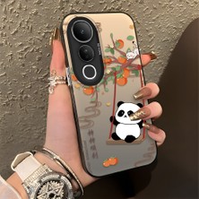 HONTINGA Vivo V50 Lite ile Uyumlu Kılıfı Silikon Kenar Sert Arka Düşüme Önleyici Basitlik Anti Düşme Kamera Korumali Kedi Panda Telefon Kılıfı Kadın ve Erkek Için Uygundur K1-0846