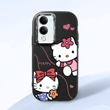 HONTINGA Vivo Y29S ile Uyumlu Kılıfı Kamera Korumalı Düşüme Önleyici Basitlik Siyah Yumuşak Silikon Telefon Kılıfı Kitty Desenli K4-0224
